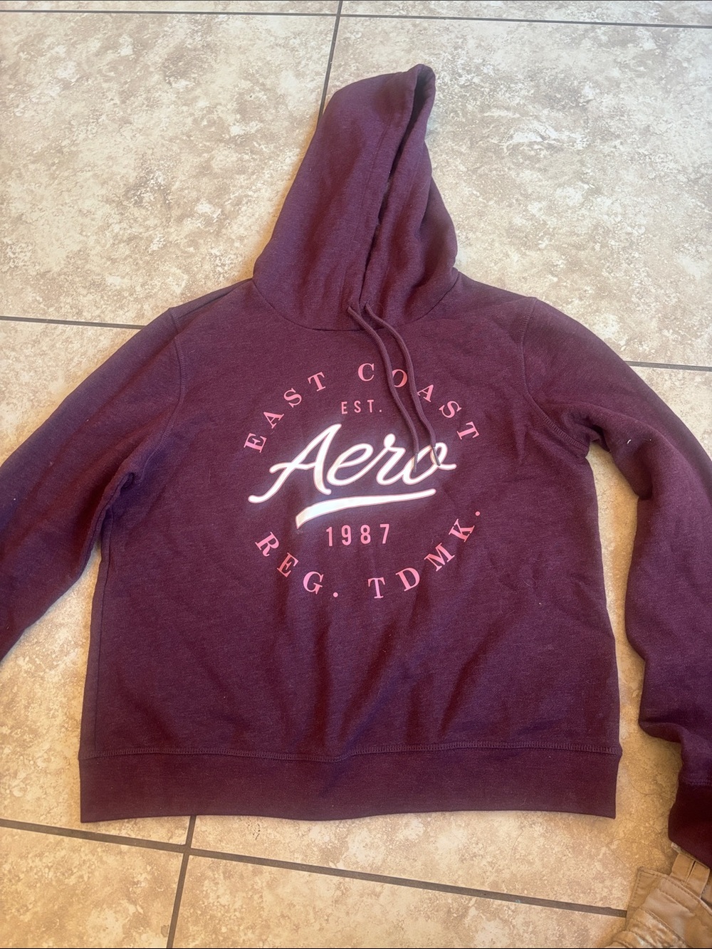 Aeropostale Maroon Pullover Hoodie with Pink Logo